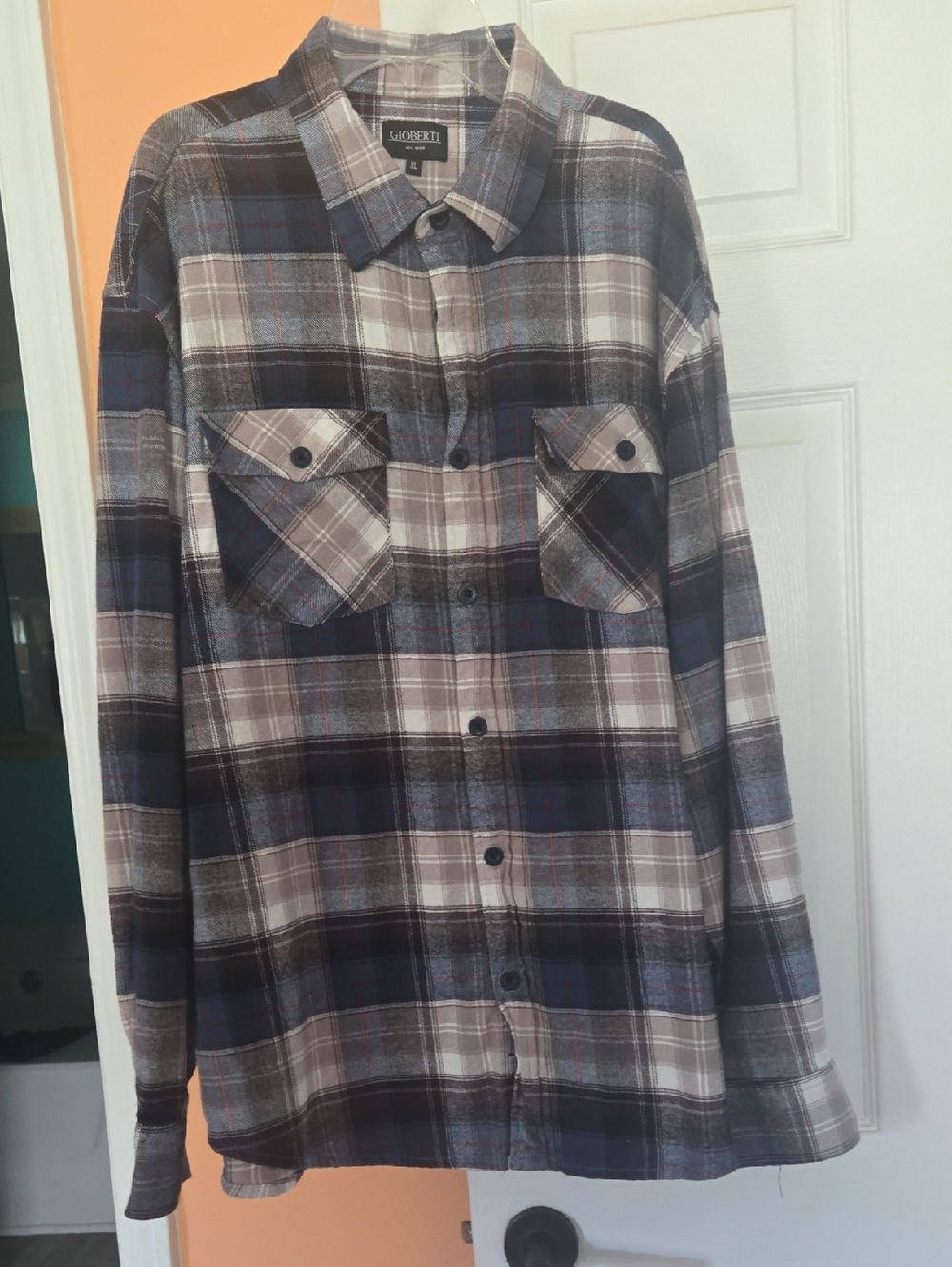 Gioberti Men's Blue and Gray Plaid Button-Down Shirt - Casual Long Sleeve